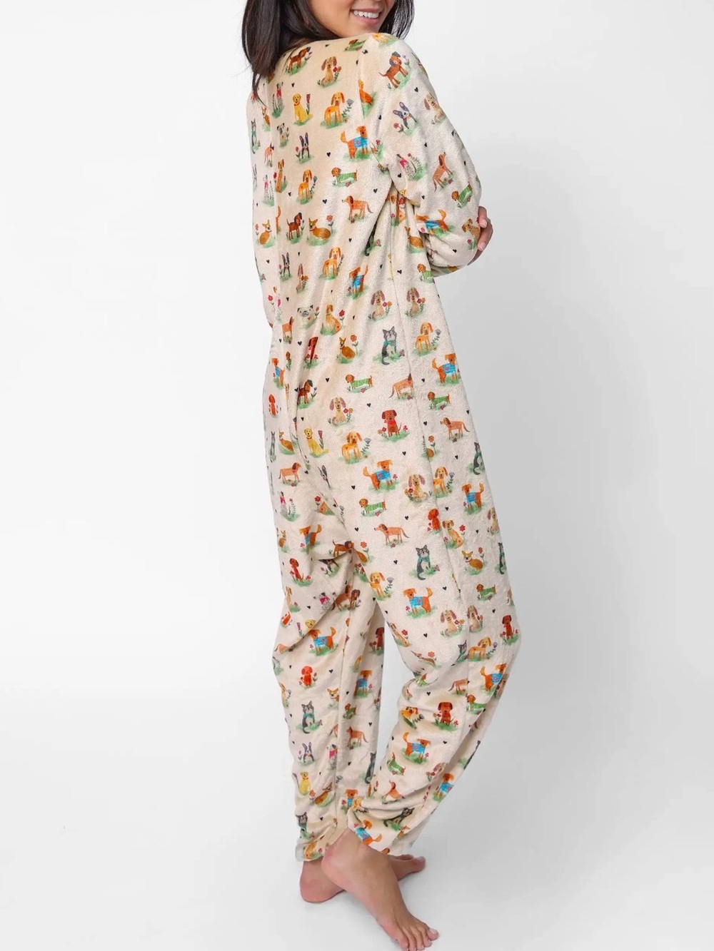 Natural Life Dog Park One Piece Pajamas Large Plush Fleece Dog Print Jumpsuit - Picture 4 of 15